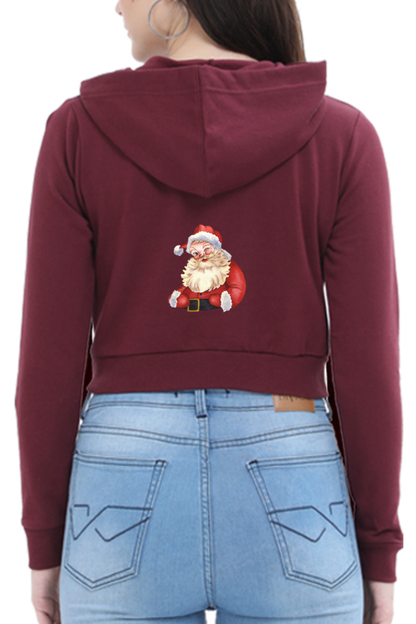 Women's Crop Hoodie - Festive Santa Vibes in Trendy Colors