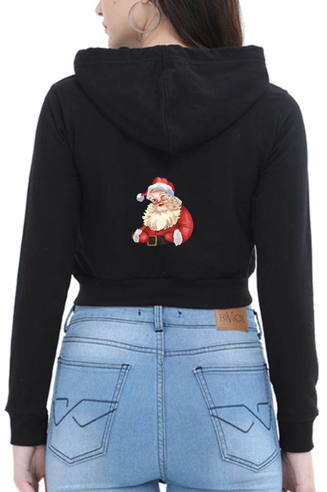 Women's Crop Hoodie - Festive Santa Vibes in Trendy Colors